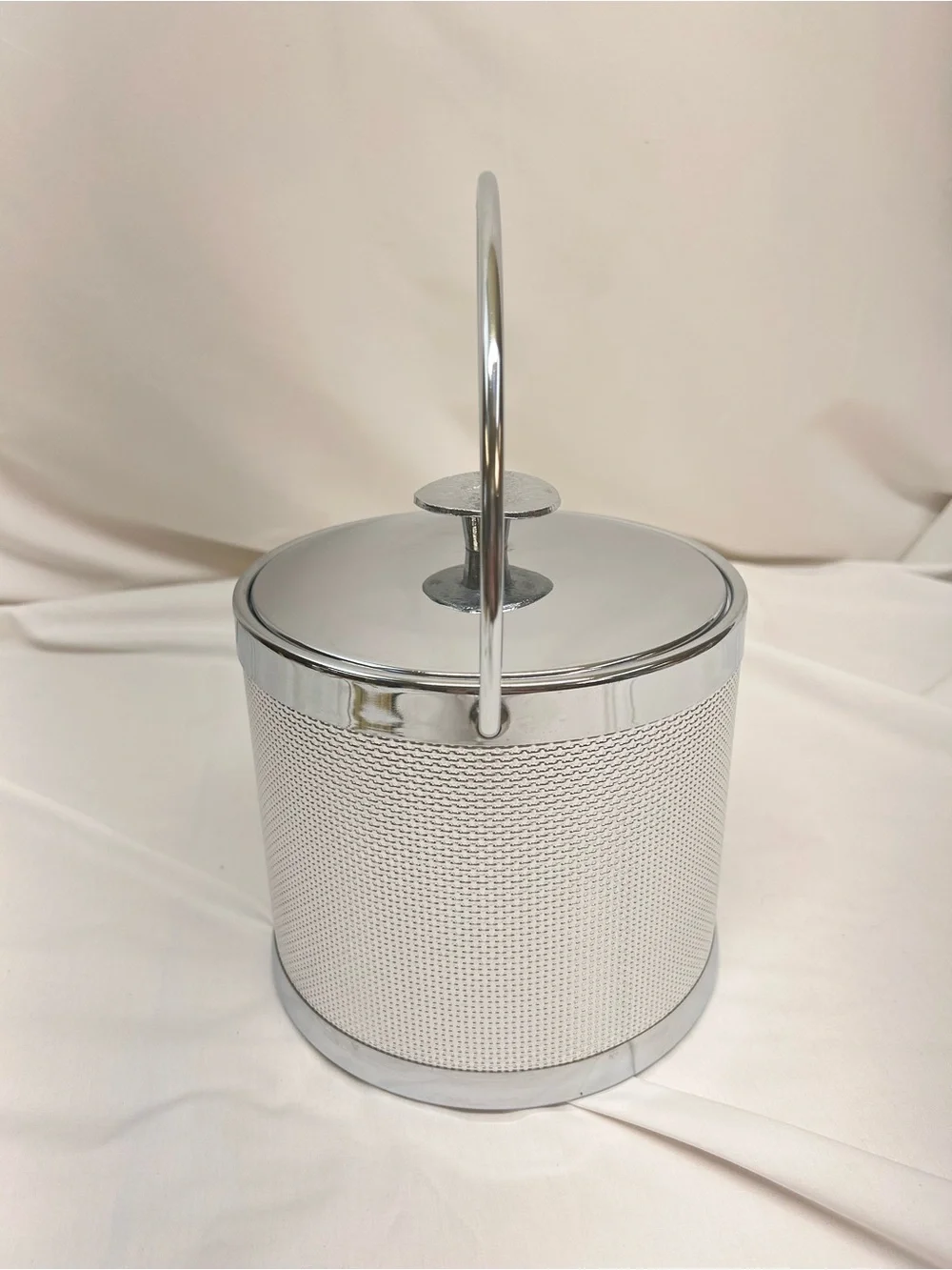 MCM Serv-Master Textured Ice Bucket with Handle - Silver Vintage